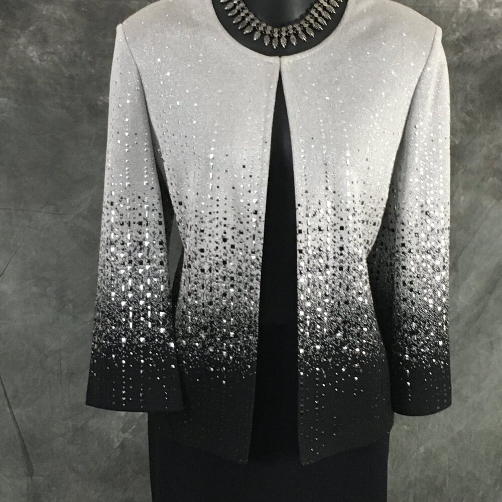 BEAUTIFUL st john knit black silver shimmer embellished evening skirt suit 8 - Picture 4 of 10